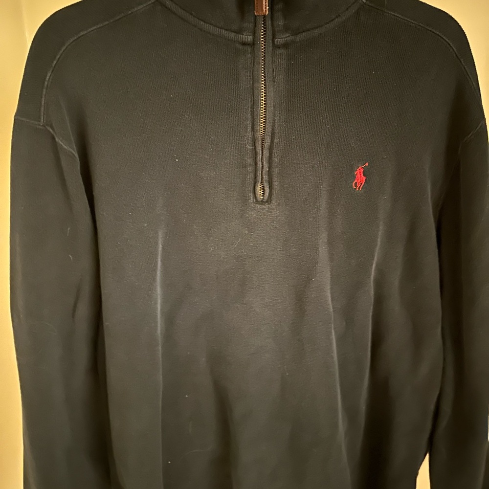 Ralph Lauren Black Zip-Up Sweater with Red Logo